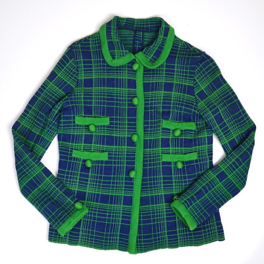 Vintage 60s 70s Knit Plaid Blazer Jacket